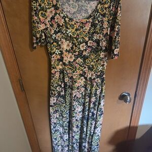 LuLaRoe Floral Maxi Dress - Black, Pink, Yellow